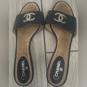 Chanel mules, silver CC, size 38, no box, no duster, good condition, blue, OBO